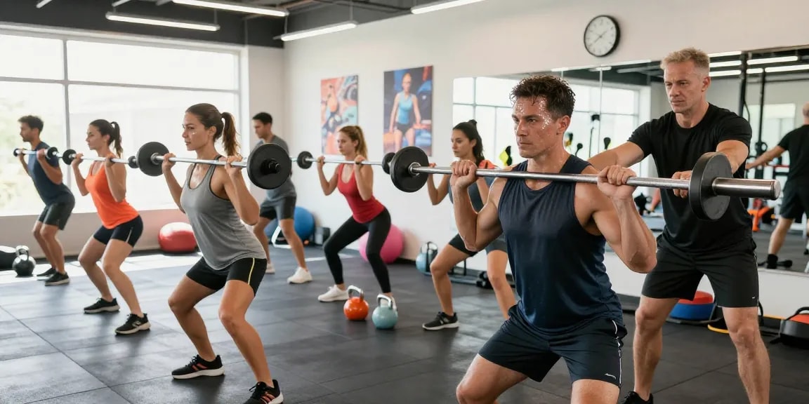 Deus Medical Produkte und Athleten im Fitnessstudio, die mit Gewichten trainieren.