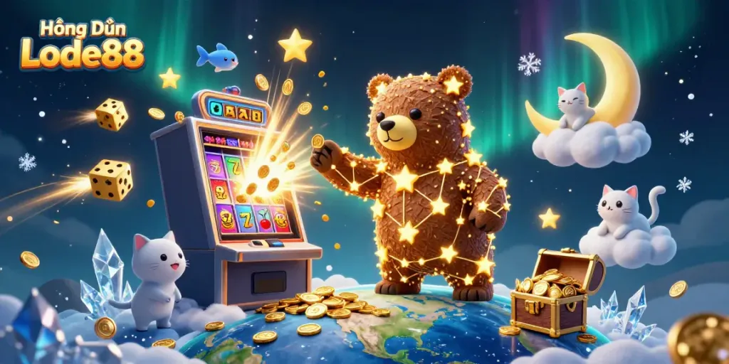 Experience Hướng Dẫn Lode88 with a vibrant 3D casino adventure showcasing dynamic characters and game elements.