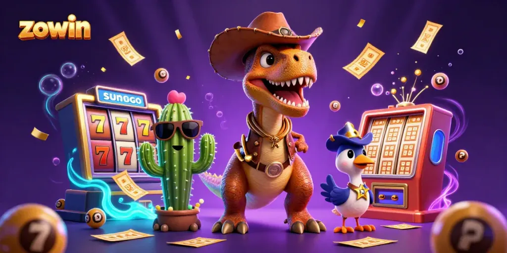 Experience the excitement at ZOWIN with vibrant jackpot elements and lively characters.