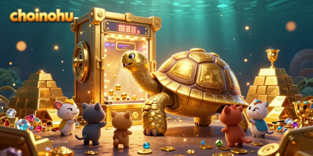 Experience the excitement of choinohu with a thrilling golden tortoise pinball casino scene full of treasures.