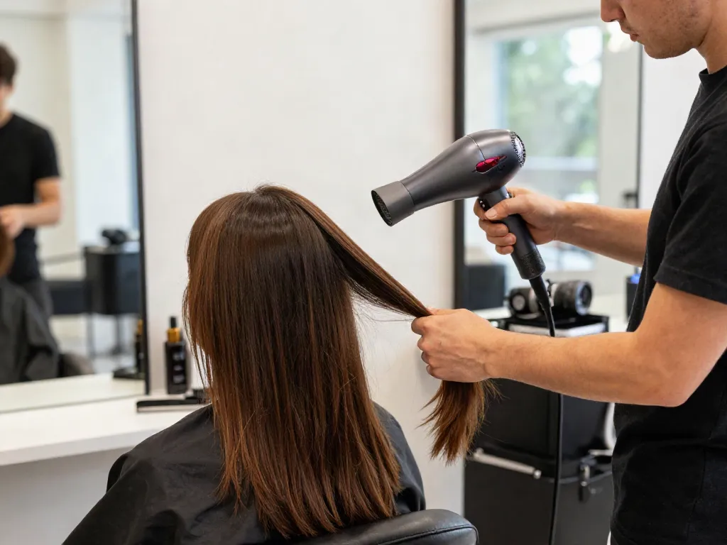 Laifen Air Pro Hochgeschwindigkeits-Haartrockner in einem modernen Friseursalon bei der Anwendung.